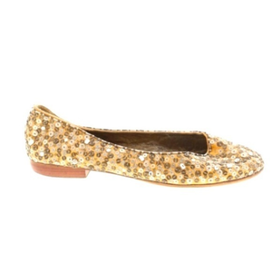 Beverly Feldman 37 (7 US) gold sequin tan base
ballet flats glam boho shoes